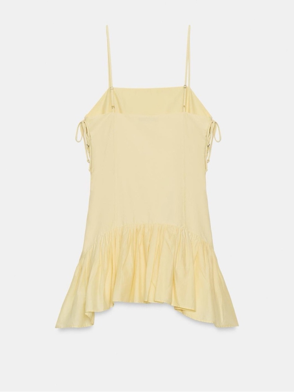 Zara Light Yellow Spaghetti-Strap High-Low Ruffle Dress - Picture 2 of 8